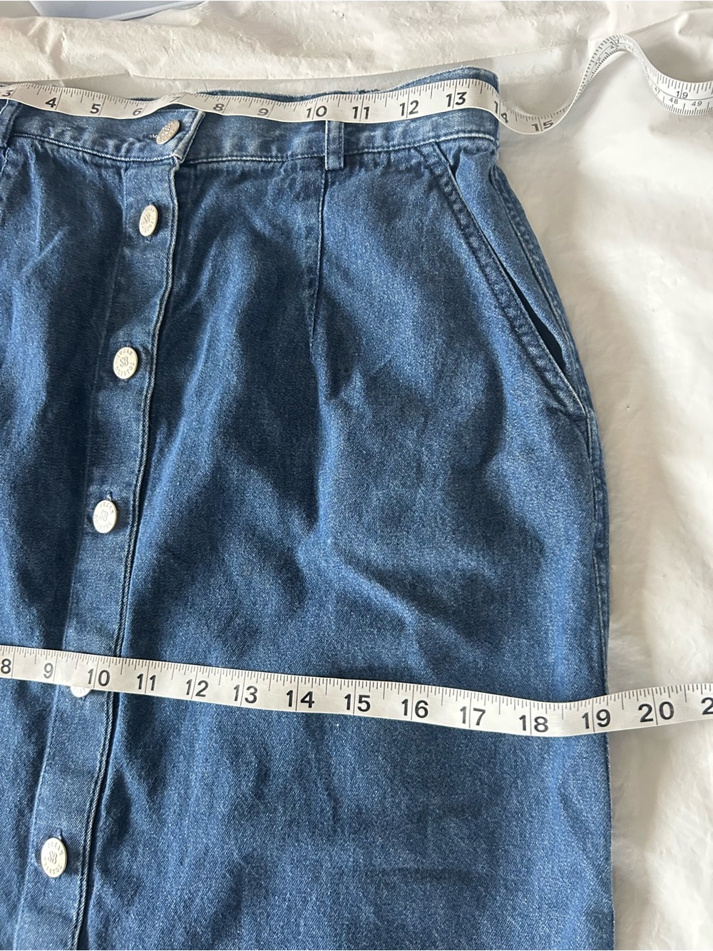 Susan Bristol Vintage 90s Button-Front Midi Denim Skirt Blue S - Picture 11 of 12